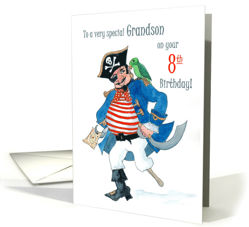 Grandson's 8th Birthday with Pirate and Parrot card (794893)