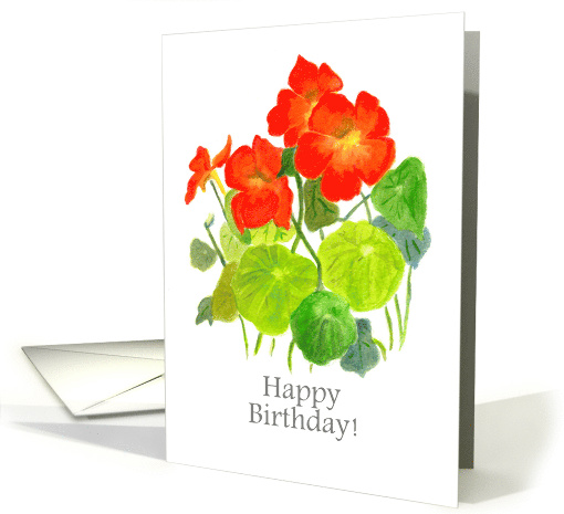 Birthday Greetings with Bright Red Nasturtiums card (799533)