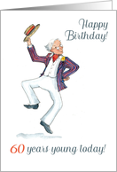 60th Birthday with Man in Blazer and Boater Hat Dancing card