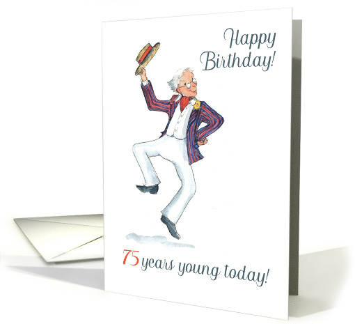 75th Birthday with Man in Blazer and Boater Hat Dancing card (811365)