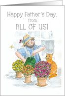 Father’s Day Wishes from All of Us with Gardener with Cat and Flowers card