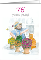 For 75 year old with Gardener in Greenhouse with Cat card