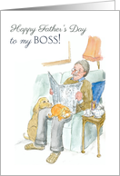 Father’s Day for Boss Relaxing with Newspaper Blank Inside card