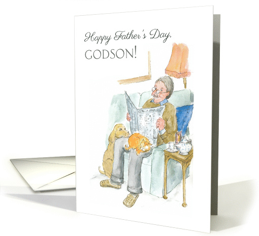 Father's Day Godson Relaxing with Newspaper Blank Inside card (817647)
