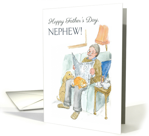 Father's Day for Nephew Relaxing with Newspaper Blank Inside card