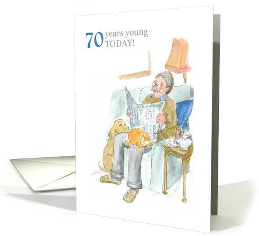 70th Birthday Lighthearted with Man Reading Newspaper card (817657)