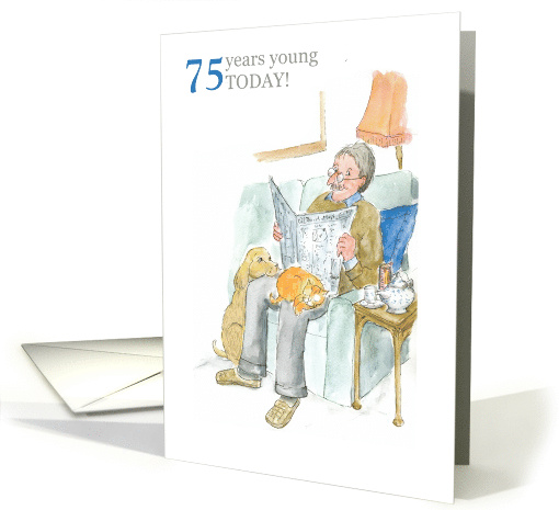 75th Birthday Light-hearted with Man Reading Newspaper card (817659)
