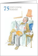 75th Birthday Light-hearted with Man Reading Newspaper card