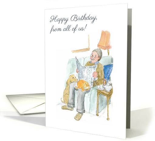 Birthday from All of Us Lighthearted Man Reading Newspaper card