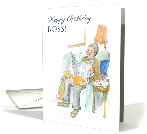 For Boss's Birthday Lighthearted Man Reading Newspaper card (817667)