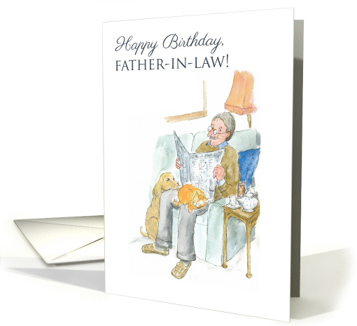 For Father in Law Birthday Lighthearted Man Reading Newspaper card