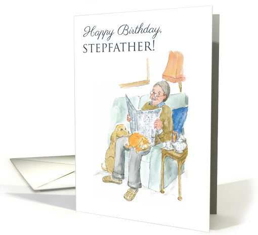 For Stepfather Birthday Lighthearted Man Reading Newspaper card