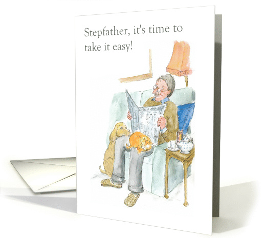 Stepfather's Retirement Greetings with Man Reading Newspaper card