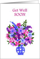 Get Well Bouquet of Pink Blue and Purple Flowers card