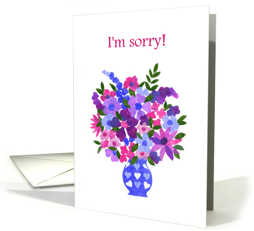 Apology with Bouquet of Pink and Blue Flowers Blank Inside card