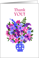 Thank You with Bouquet of Pink and Blue Flowers Blank inside card