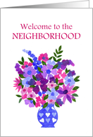 Welcome to the Neighbourhood with Pink and Blue Flowers Blank Inside card