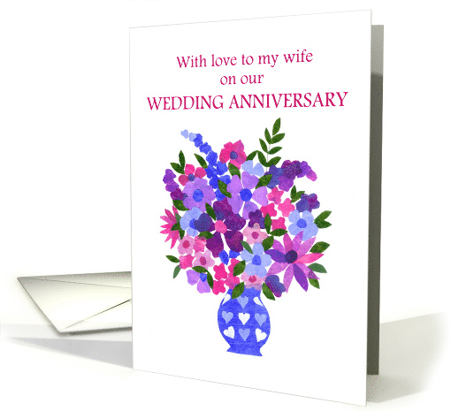 For Wife Wedding Anniversary with Bouquet of Flowers Blank Inside card