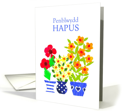 Birthday with Welsh Greeting and Bright Flowers Blank Inside card