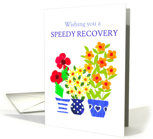 Get Well Wishes with Three Vases of Bright Flowers card (820600)