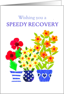 Get Well Wishes with Three Vases of Bright Flowers card