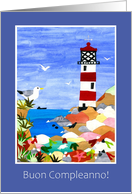 Birthday Lighthouse with Italian Greeting Blank Inside card