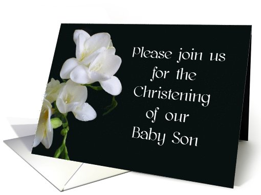 Baby Son Christening Invitation - White Freesias card (830312)