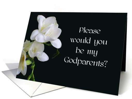 Godparents Christening Invitation - White Freesias card (830317)