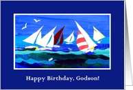 Godson’s Birthday Greetings with Sailboats Seagulls and Fish card