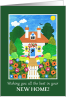 New Home Best Wishes Pretty Cottage with Flower Garden card