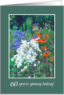 60th Birthday Greetings Summer Flower Garden with Poppies card