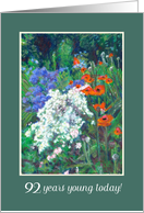 92nd Birthday Greetings Summer Flower Garden with Poppies card