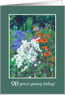 98th Birthday Greetings Summer Flower Garden with Poppies card