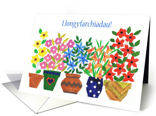 Congratulations in Welsh with Flowers Blank Inside card (843463)