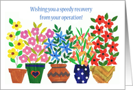 Get Well from Operation with Vases of Colourful Flowers card
