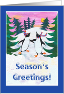 Christmas Season’s Greetings with Fun Skating Penguins Blank Inside card