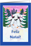 Skating Penguins Christmas Card - Portuguese Greeting card