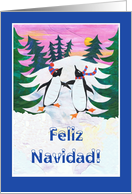 Skating Penguins Christmas Card - Spanish Greeting card
