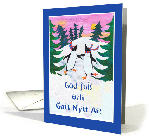 Skating Penguins Christmas Card - Swedish Greeting card (850133)
