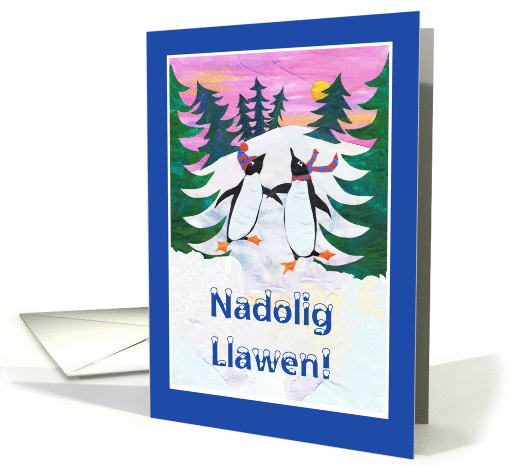 Skating Penguins Christmas Card - Welsh Greeting card (850134)
