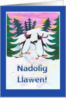 Skating Penguins Christmas Card - Welsh Greeting card