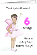 For Niece 6th Birthday with Black Fairy in Pink Dress and Wings card