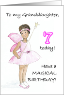 Granddaughter’s 7th Birthday Black Fairy in Pink Dress and Wings card