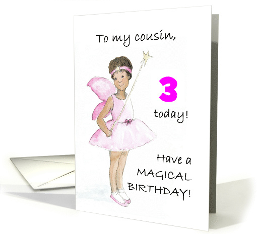 For Cousin Custom Age Birthday with Black Fairy in Pink Dress card