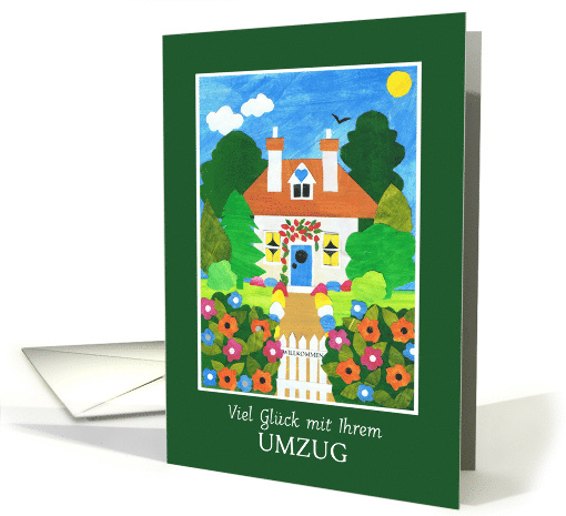 New Home Best Wishes German Greeting with Pretty Cottage card (855593)