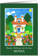 New Home Best Wishes Italian Greeting with Pretty Cottage card