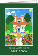 New Home Best Wishes Spanish Greeting with Pretty Cottage card