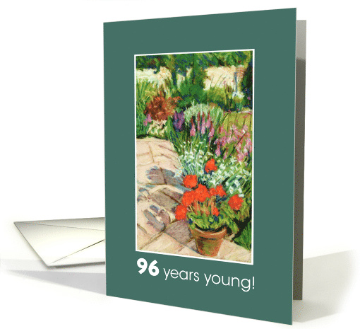 96th Birthday Bright Red Geraniums and White Daisies card (857917)