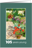 105th Birthday Bright Red Geraniums and White Daisies card