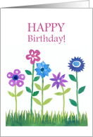 Birthday Greetings with Row of Pink and Blue Flowers card